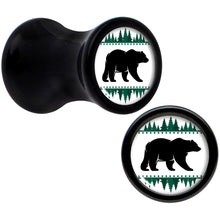 Load image into Gallery viewer, Winter Polar Bear in Woods Black Acrylic Saddle Plug Set Sizes 5mm to 20mm