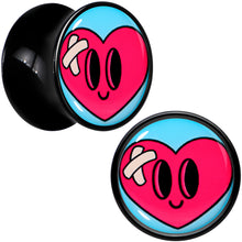 Load image into Gallery viewer, Black Acrylic Heartbreak Bandaged Heart Double Flare Plug Set by Onyx O
