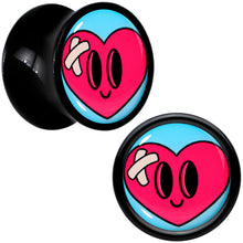 Load image into Gallery viewer, Black Acrylic Heartbreak Bandaged Heart Double Flare Plug Set by Onyx O