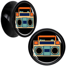 Load image into Gallery viewer, Black Acrylic Retro Boombox Double Flare Plug Set by Onyx O