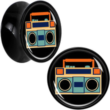 Load image into Gallery viewer, Black Acrylic Retro Boombox Double Flare Plug Set by Onyx O