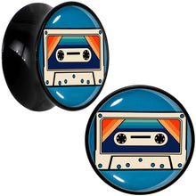 Load image into Gallery viewer, Black Acrylic Retro Cassette Double Flare Plug Set by Onyx O