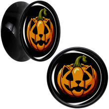 Load image into Gallery viewer, Orange Pumpkin Cat Jack-O-Lantern Black Acrylic Saddle Plug Set by Onyx O