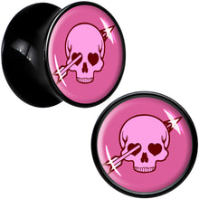 Load image into Gallery viewer, Valentine Cupid Skull Black Acrylic Saddle Plug Set by Onyx O