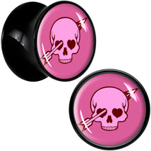 Load image into Gallery viewer, Valentine Cupid Skull Black Acrylic Saddle Plug Set by Onyx O