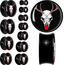 Load image into Gallery viewer, Holiday Dead Nosed Reindeer Black Acrylic Saddle Plug Set by Onyx O