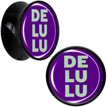 Load image into Gallery viewer, Word DELULU Black Acrylic Saddle Plug Set by Onyx O
