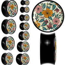 Load image into Gallery viewer, Blossom Creation Wildflower Flowers Black Acrylic Saddle Plug Set by Onyx O