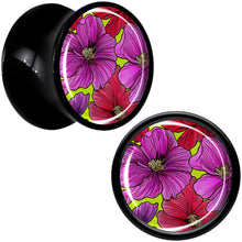 Load image into Gallery viewer, Blossom Creation Tropical Floral Flowers Black Acrylic Saddle Plug Set by Onyx O