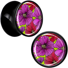 Load image into Gallery viewer, Blossom Creation Tropical Floral Flowers Black Acrylic Saddle Plug Set by Onyx O