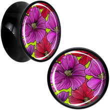 Load image into Gallery viewer, Blossom Creation Tropical Floral Flowers Black Acrylic Saddle Plug Set by Onyx O