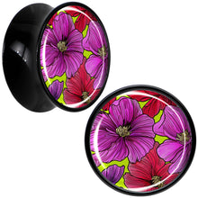 Load image into Gallery viewer, Blossom Creation Tropical Floral Flowers Black Acrylic Saddle Plug Set by Onyx O