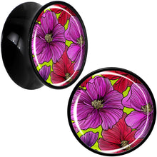 Load image into Gallery viewer, Blossom Creation Tropical Floral Flowers Black Acrylic Saddle Plug Set by Onyx O