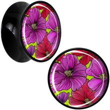 Load image into Gallery viewer, Blossom Creation Tropical Floral Flowers Black Acrylic Saddle Plug Set by Onyx O
