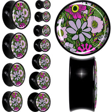 将图片加载到图库查看器,Blossom Creation Paradise of Pink Flowers Black Acrylic Saddle Plug Set by Onyx O