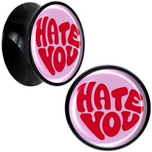 Load image into Gallery viewer, Retro Text Hate You Black Acrylic Saddle Plug Set by Onyx O