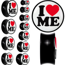 Load image into Gallery viewer, Black Acrylic I Love Me Double Flare Plug Set by Onyx O