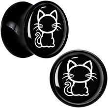Load image into Gallery viewer, Black and White Kitty Cat Black Acrylic Saddle Plug Set 8mm to 20mm by Onyx O