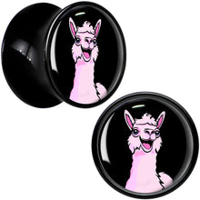 Load image into Gallery viewer, Pink Happy Llama Black Acrylic Saddle Plug Set 8mm to 20mm by Onyx O