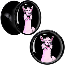 Load image into Gallery viewer, Pink Happy Llama Black Acrylic Saddle Plug Set 8mm to 20mm by Onyx O