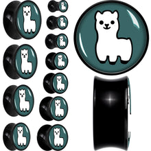 Load image into Gallery viewer, White Llama Black Acrylic Saddle Plug Set 8mm to 20mm by Onyx O