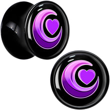 Load image into Gallery viewer, 0G Crescent Moon Heart Black Acrylic Saddle Plug Set by Onyx O