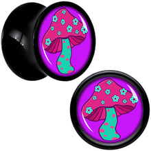 Load image into Gallery viewer, Black Acrylic Funky Floral Mushroom Double Flare Plug Set by Onyx O