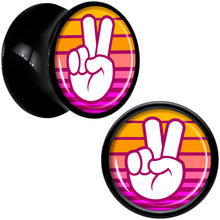 Load image into Gallery viewer, Black Acrylic Retro Peace Fingers Double Flare Plug Set by Onyx O