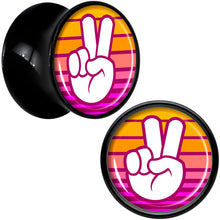 Load image into Gallery viewer, Black Acrylic Retro Peace Fingers Double Flare Plug Set by Onyx O