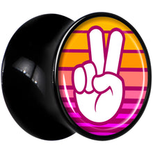 Load image into Gallery viewer, Black Acrylic Retro Peace Fingers Double Flare Plug Set by Onyx O