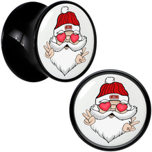Load image into Gallery viewer, Black Acrylic Christmas Peace Love Santa Double Flare Plug Set by Onyx O