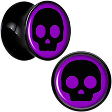Load image into Gallery viewer, 0G Purple Black Simple Skull Black Acrylic Saddle Plug Set by Onyx O