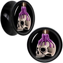 Load image into Gallery viewer, Black Acrylic Burning Skull Candle Double Flare Plug Set by Onyx O