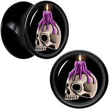 Load image into Gallery viewer, Black Acrylic Burning Skull Candle Double Flare Plug Set by Onyx O