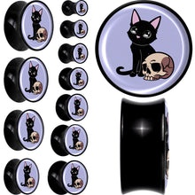 将图片加载到图库查看器,0G Skull Cat Black Acrylic Saddle Plug Set by Onyx O