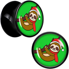 Load image into Gallery viewer, Holiday Santa Sloth Black Acrylic Saddle Plug Set by Onyx O