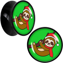 Load image into Gallery viewer, Holiday Santa Sloth Black Acrylic Saddle Plug Set by Onyx O