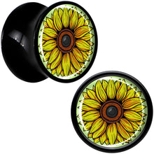 Load image into Gallery viewer, Blossom Creation Yellow Sunflower Black Acrylic Saddle Plug Set by Onyx O