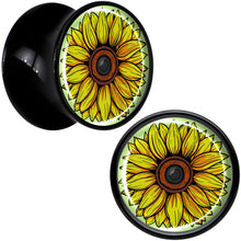 Load image into Gallery viewer, Blossom Creation Yellow Sunflower Black Acrylic Saddle Plug Set by Onyx O