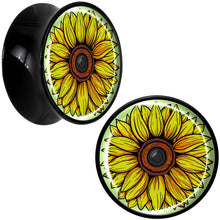 Load image into Gallery viewer, Blossom Creation Yellow Sunflower Black Acrylic Saddle Plug Set by Onyx O