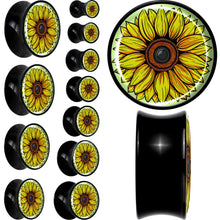 Load image into Gallery viewer, Blossom Creation Yellow Sunflower Black Acrylic Saddle Plug Set by Onyx O