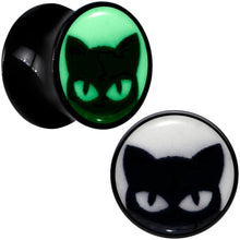 将图片加载到图库查看器,Black Acrylic Glow in the Dark Peeking Cat Double Flare Plug Set by Onyx O