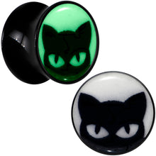 将图片加载到图库查看器,Black Acrylic Glow in the Dark Peeking Cat Double Flare Plug Set by Onyx O