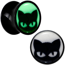 将图片加载到图库查看器,Black Acrylic Glow in the Dark Peeking Cat Double Flare Plug Set by Onyx O