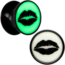 Load image into Gallery viewer, Black Acrylic Lipstick Kiss Glow in Dark Double Flare Plug Set by Onyx O