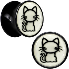 Load image into Gallery viewer, Glow in the Dark Kitty Cat Black Acrylic Saddle Plug Set 8mm to 20mm by Onyx O