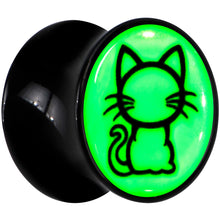 Load image into Gallery viewer, Glow in the Dark Kitty Cat Black Acrylic Saddle Plug Set 8mm to 20mm by Onyx O