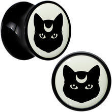 Load image into Gallery viewer, Glow in the Dark Mystic Kitty Cat Black Acrylic Saddle Plug Set by Onyx O