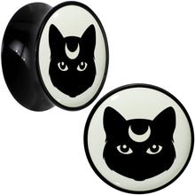 Load image into Gallery viewer, Glow in the Dark Mystic Kitty Cat Black Acrylic Saddle Plug Set by Onyx O
