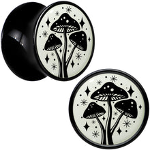 Load image into Gallery viewer, Glow in the Dark Mystic Mushroom Black Acrylic Saddle Plug Set by Onyx O